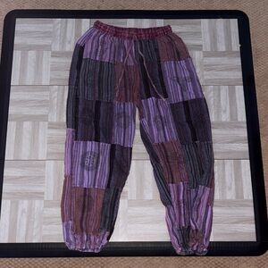 Patchwork Striped Pants in Purple and Black